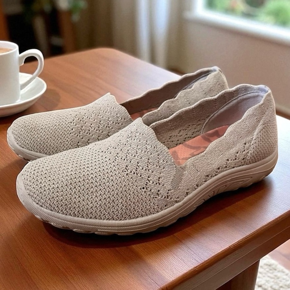 Skechers Reggae Fest Trail Dame Loafers Slip On Shoes Flats 49182 Size 7 Natural